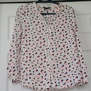 Lands' End White Blouse with Red and Blue Dots